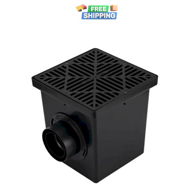 Plastic Square Drainage Catch Basin in Black, 2 Opening Kit 12'' x 12''