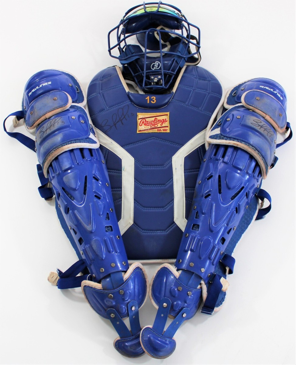 2019 Salvador Perez Game Used Catchers GEAR Mask Leg Chest