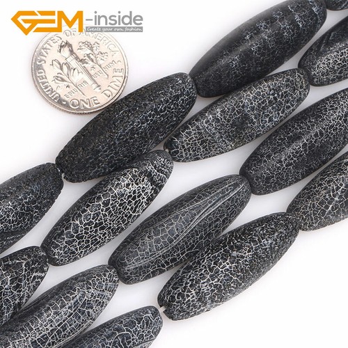Cuentas de piedras preciosas esmeriladas mate natural de ágata negra de arroz para hacer joyas de 15" - Imagen 20 de 34