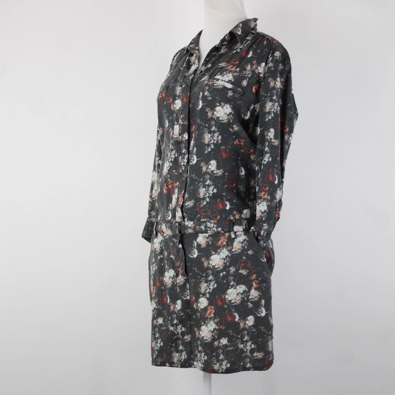 VETEMENTS Abito Etienne Marcel Tg L Antracite Multicolore Floreale Collo 100% Lyocell