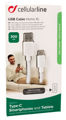 USB-C Ladekabel Schnell-Daten Cable Für Handy Tablet Cellularline 3m weiß XL 139