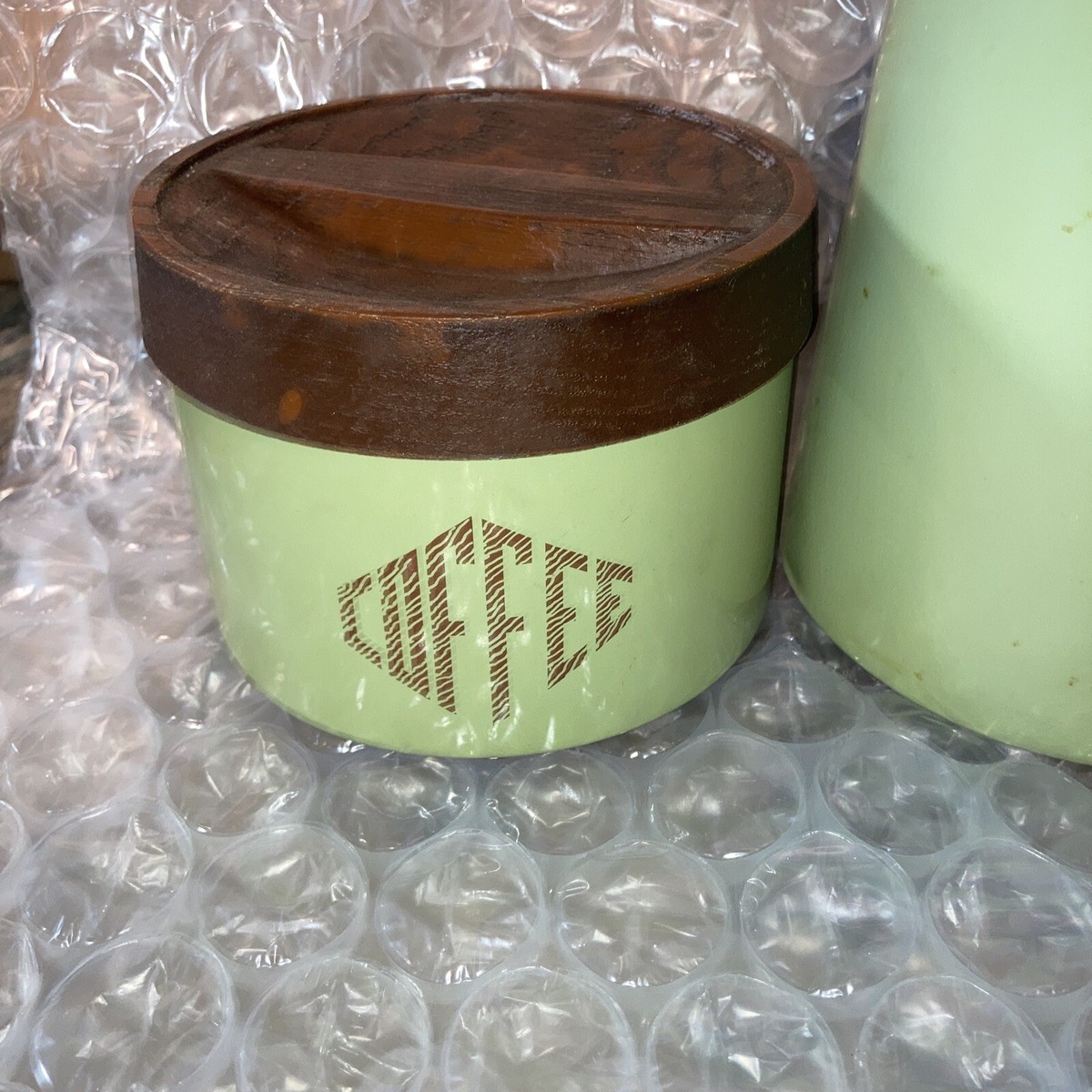 Vintage 70s Canister Set of 3 Green Avocado MCM Kitchen Sugar