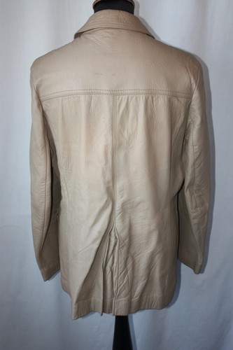 Giacca pelle vintage anni 70 beige colletto pugnale taglia media funky mod soul revival - Foto 11 di 15