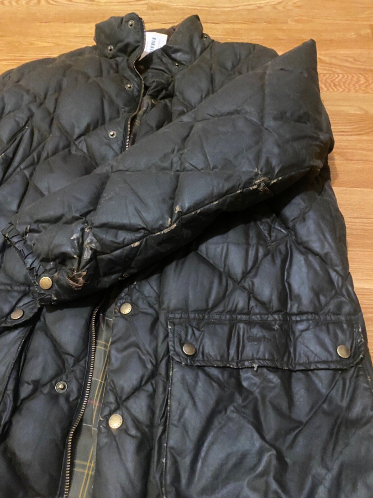 Barbour Puffer Down-Filled Waxed Jacket Sage RARE VTG Size L image 5