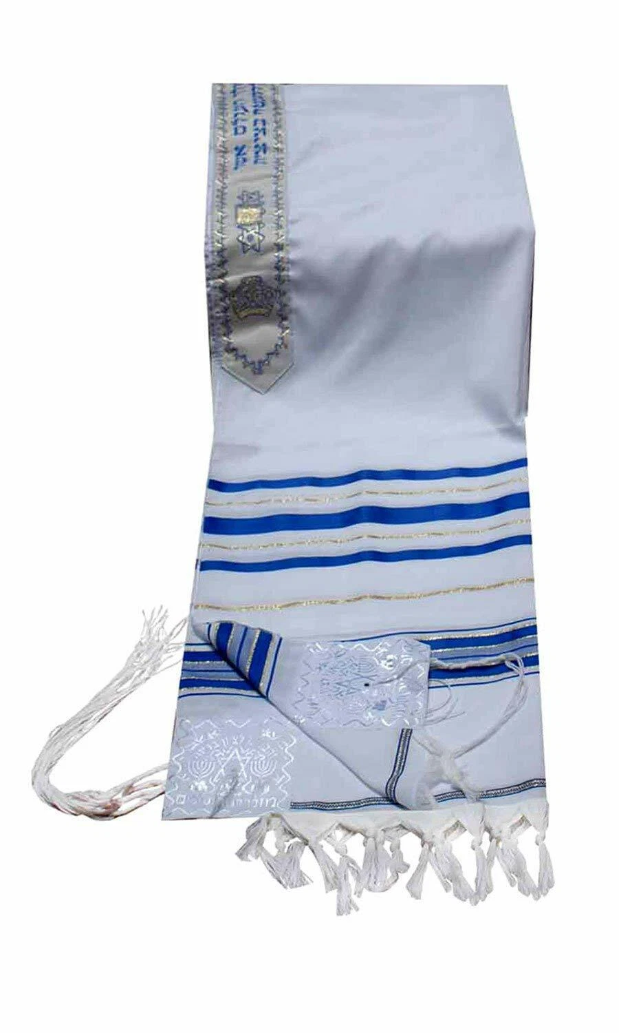 Talitnia Acrylic Tallit Imitation Wool Prayer Shawl Blue and Gold Stripes in