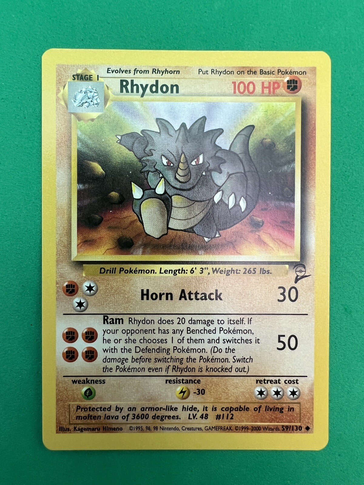 Rhydon - 59/130 - Base2 Set - Pokemon Card - Unlimited Edition - NM