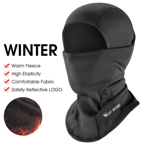 WEST BIKING Winter Fleece Cycling Cap Face Mask Windproof Sports Balaclava Black - Picture 1 of 12