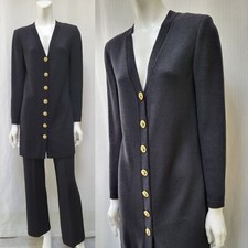 Vintage ST. JOHN Marie Gray Black Knit 2 Piece Cardigan Pant Suit - Sm / 2 - EUC