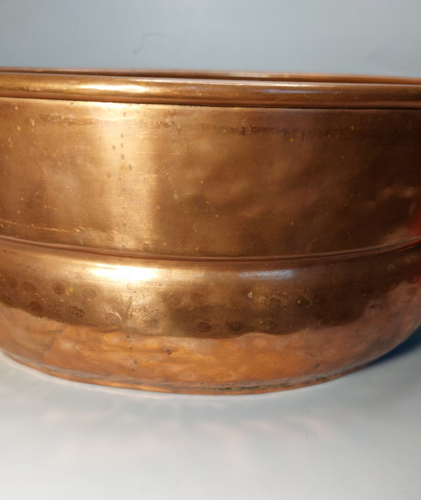 Vintage Rustic Hand Forged Hammered Copper Cauldron Cast Iron Handles 14x11 Pot - Picture 2 of 24