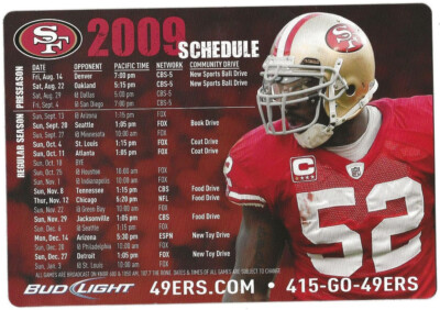 SAN FRANCISCO FORTY NINERS Game Schedule Magnet 2009 Featuring Patrick  Willis