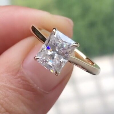 14K Yellow Gold Plated 3.55 CTW Moissanite Radiant Cut Hidden Halo Wedding Ring