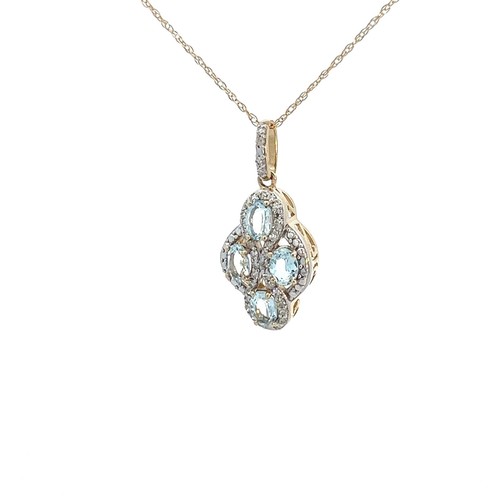 Natural Oval Aquamarine .80tcw diamond .15tcw 14k Yellow Gold necklace 18" NEW - Picture 3 of 10