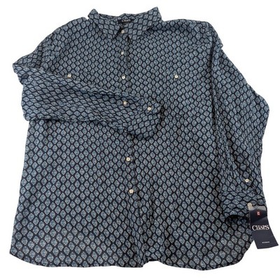 Chaps Woman Blue Geometric Tile Print Button Down Top 3X Island Sun Flowing NEW