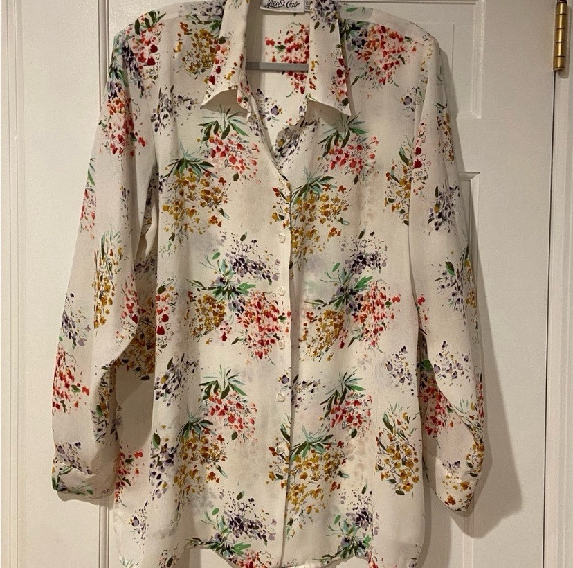 SAINT LAURENT Camicetta vintage Yves St. Clair floreale con bottoni taglia XL