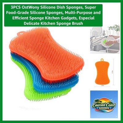 3PCS Food-Grade Silicone Dish Sponges - Gentle Multi-Purpose Cleaning Solution