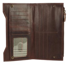 Genuine Leather RFID Blocking Long Wallet   Vintage Bifold for Men