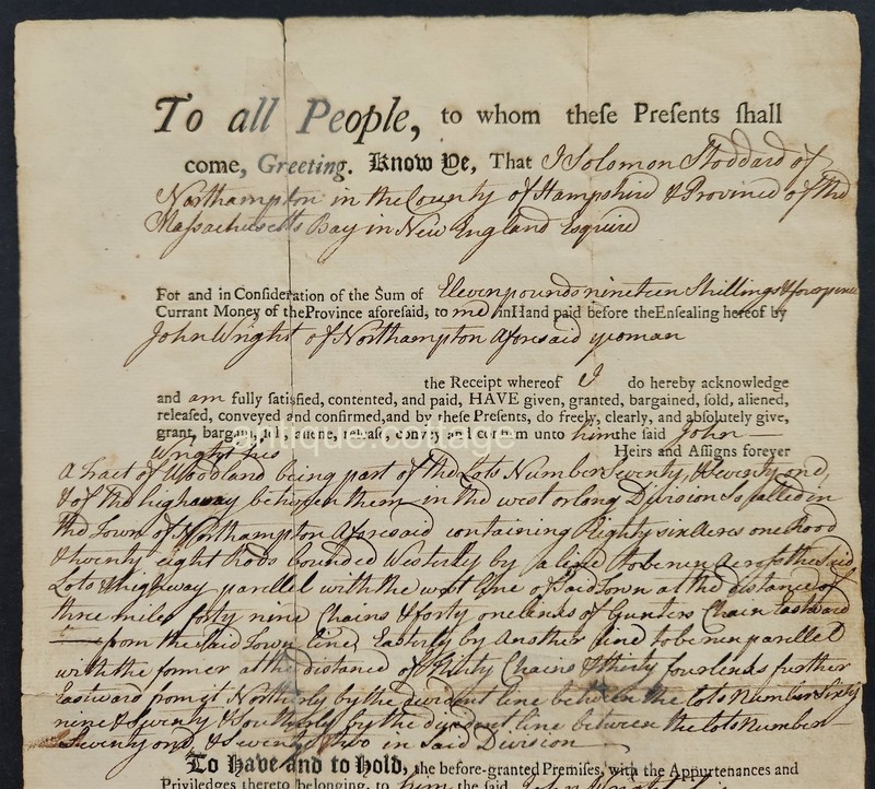 1769 antique COLONIAL DEED hampshire prov ma bay solomon GODDARD john WRIGHT