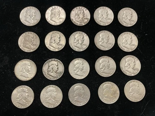 Roll 20 Franklin Silver Half Dollar 90% Silver. Free Shipping. SKUPCASEPPXTMN008