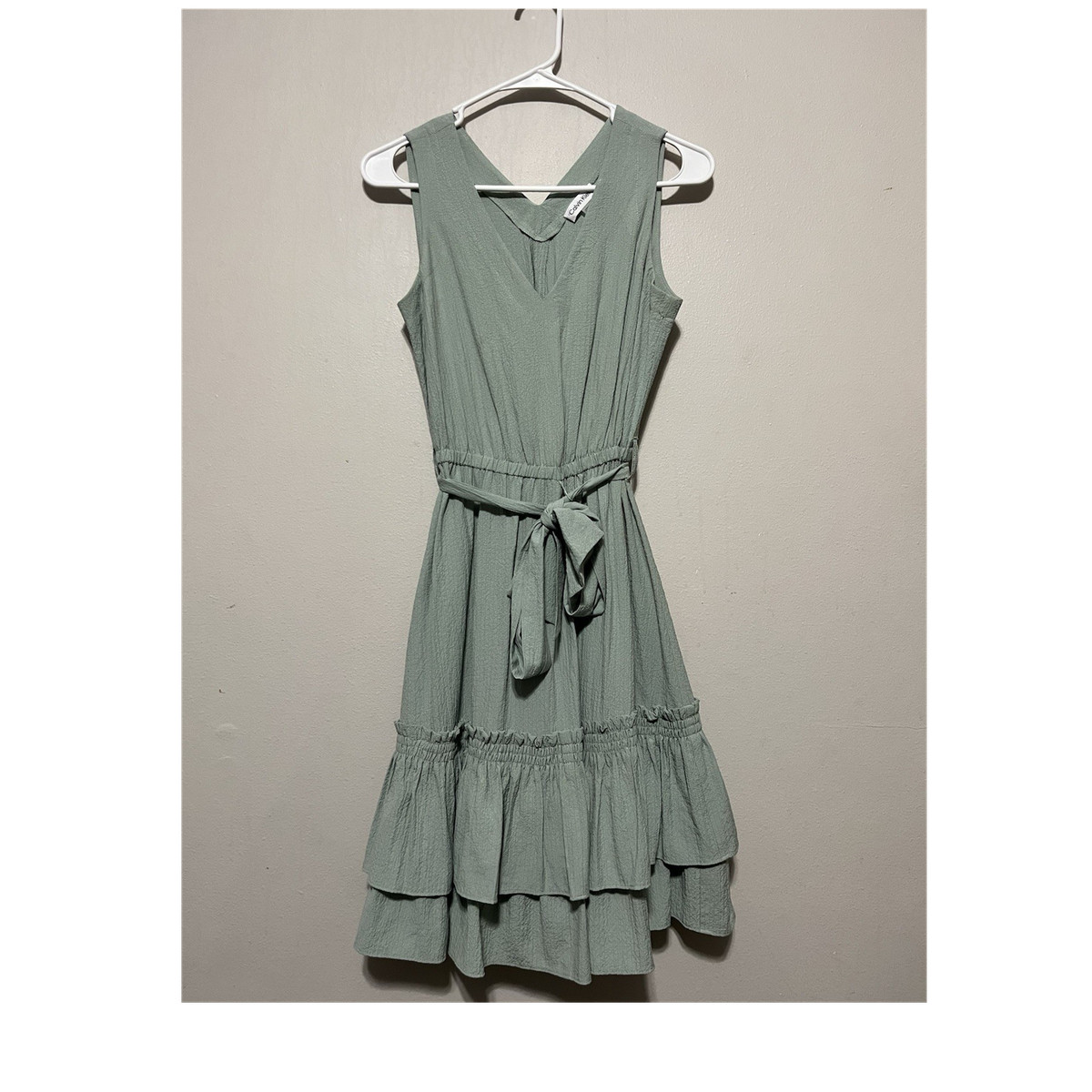 Calvin Klein Light Green Belted Sleeveless V-Neck A-Line Dress Size 2