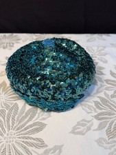 Vintage Teal Sequin Evening Pillbox Hat, Cocktail Hat