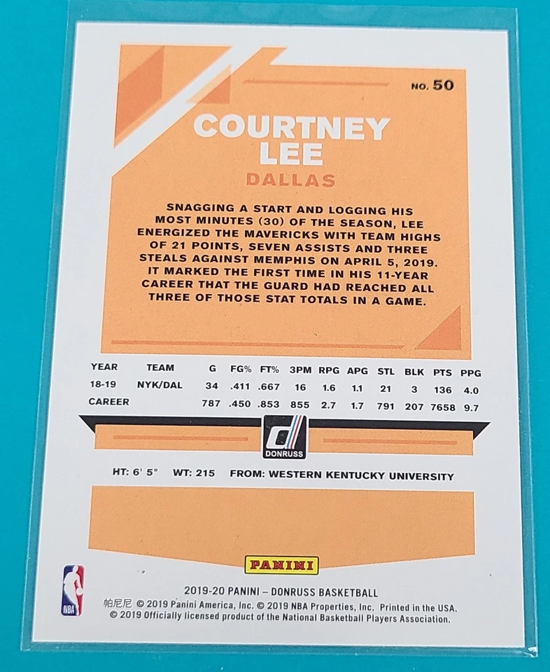 Tarjeta de baloncesto 2019-20 Donruss Holo Orange Laser #50 Courtney Lee Dal Mavs T6 Foto 2 de 2