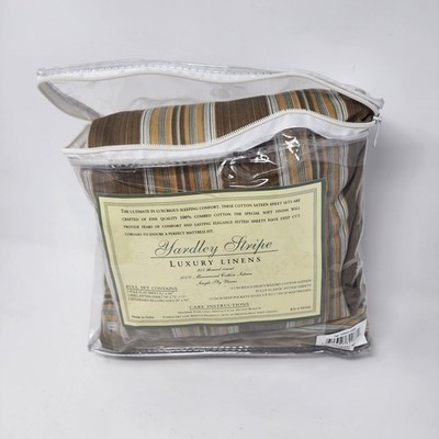Luxury Linens Yardley Stripe Sheet Set (Mocha) Full Size 300 Count Cotton 4pc