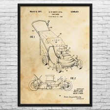Lawn Mower Patent Wall Art: Gardener Gift, Lawn Care Tools, Yard Work Art