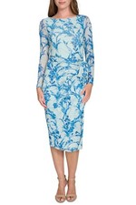 Tommy Hilfiger Womens Floral-Print Mesh Sheath Dress 4 Harbor Grey/Blue NWT $129
