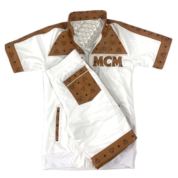 MCM Leather Tracksuit Shirt Jacket & Short Set Luxury Streetwear