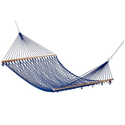 Bliss Hammocks Classic 2-Person Cotton Rope Hammock w/Spreader Bar, 80x60, Blue