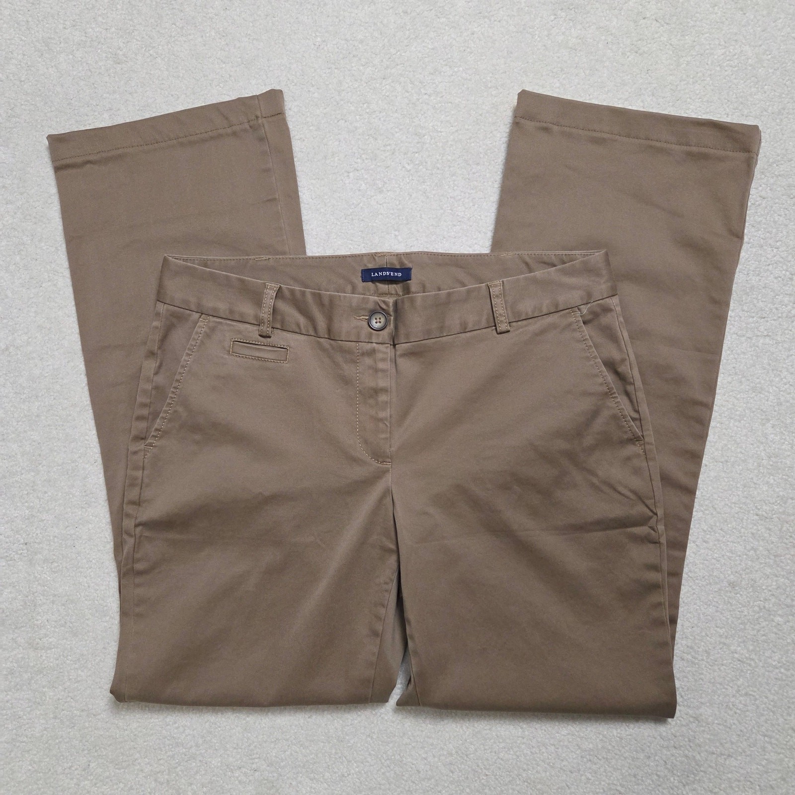 NWOT Women's 10 Lands' End Fit 1 Chino Khaki Straight Leg Pants Flat Front Tan