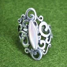 Size 4, southwestern sterling 925 silver handmade filigree band ring abalone