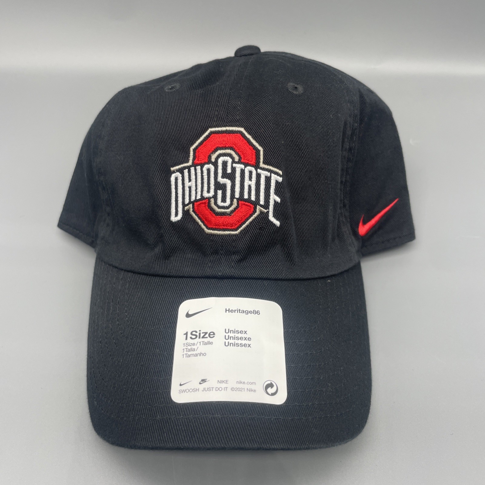 OSU Logo Ohio State Buckeyes Hat Nike Dri-Fit Heritage86 Black Adjustable Cap