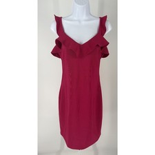 GUESS Pink Ruffle Sheath Dress | V-Neck Cold Shoulder Bodycon Cocktail