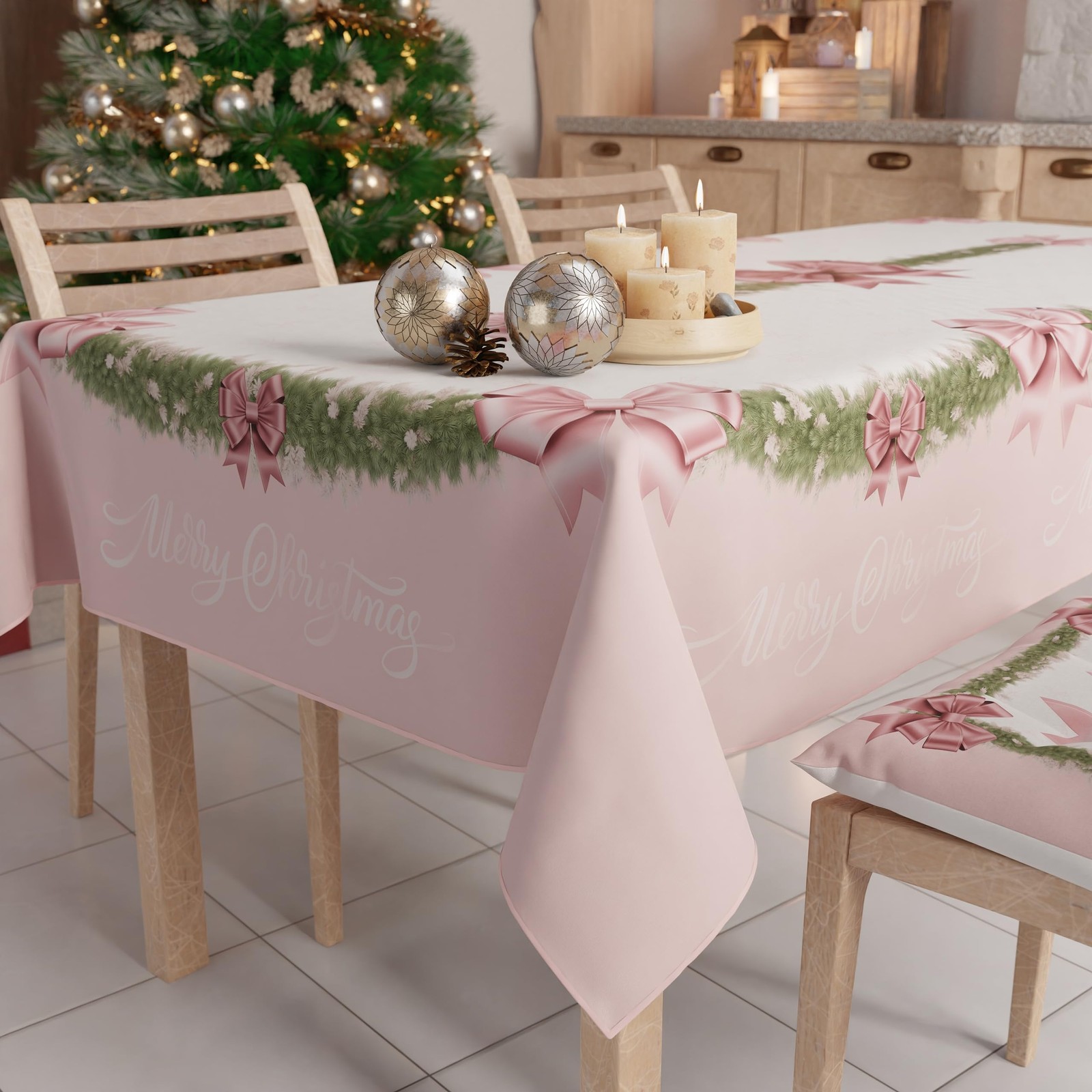 Nappe de Noël anti-taches et couvre-table rectangulaire imperméable pour cuisine et salle à manger