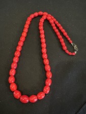 Vintage Cherry Red Graduated Beaded Necklace Classy 32" Heavy