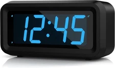 KWANWA Alarm Clock, 5.1 inches wide and 2.6 tall, Black Case-blue Led 