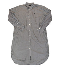 Ralph Lauren Shirt Dress Cotton Button Front Womens Stripes Size 14 Black White