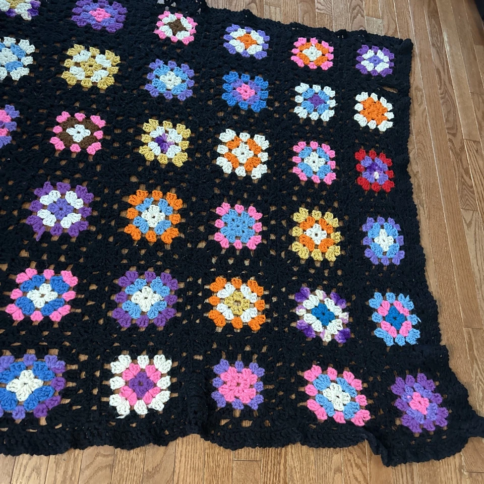 Manta afgana colorida hecha a mano ganchillo abuela cuadrada boho, 55x48 Foto 4 de 4