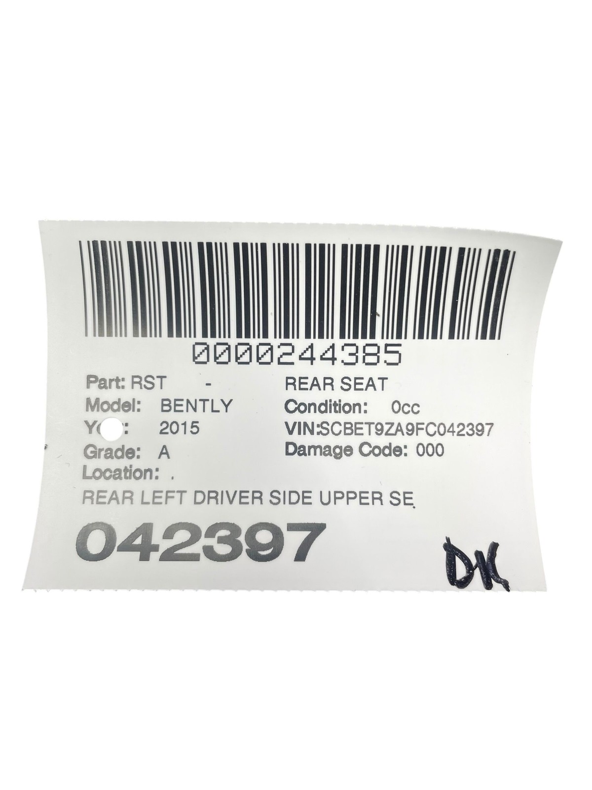 2013-2019 BENTLEY FLYING SPUR 4W 223B REAR LEFT UPPER SEAT CUSHION *INDENTS*