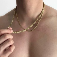 10K Yellow Gold 2mm Rope Chain Laser Diamond Cut Necklace Mens Womens 16"- 30"