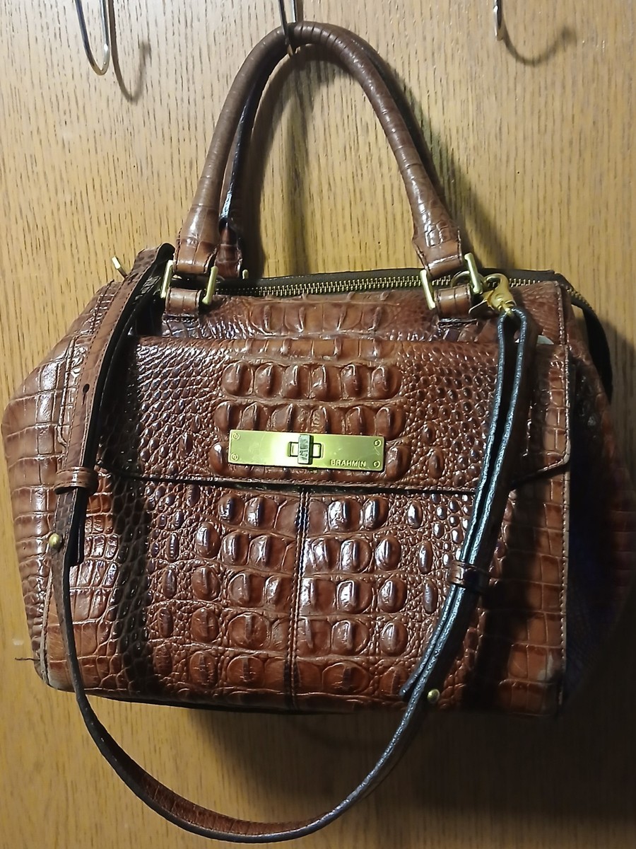 Brahmin Brown Croc-Embossed Leather Satchel Bag | Gold-Tone  display picture 2