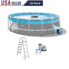 17ft Metal Frame Above Ground Pool W/ Filter Pump Ladder Cover Repair Patch New
