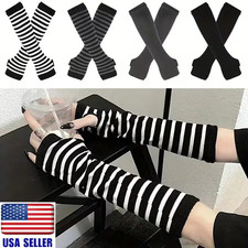 Women Punk Gothic Long Fingerless Gloves Knitted Arm Warmer Elbow Length Gloves
