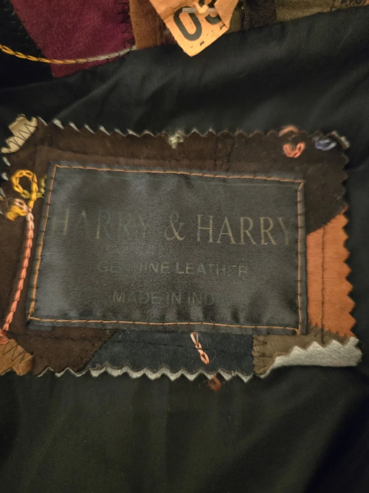 Abrigo Extra Largo Raro De Colección Harry & Harry Cuero Retazos Y Bordados Foto 3 de 4