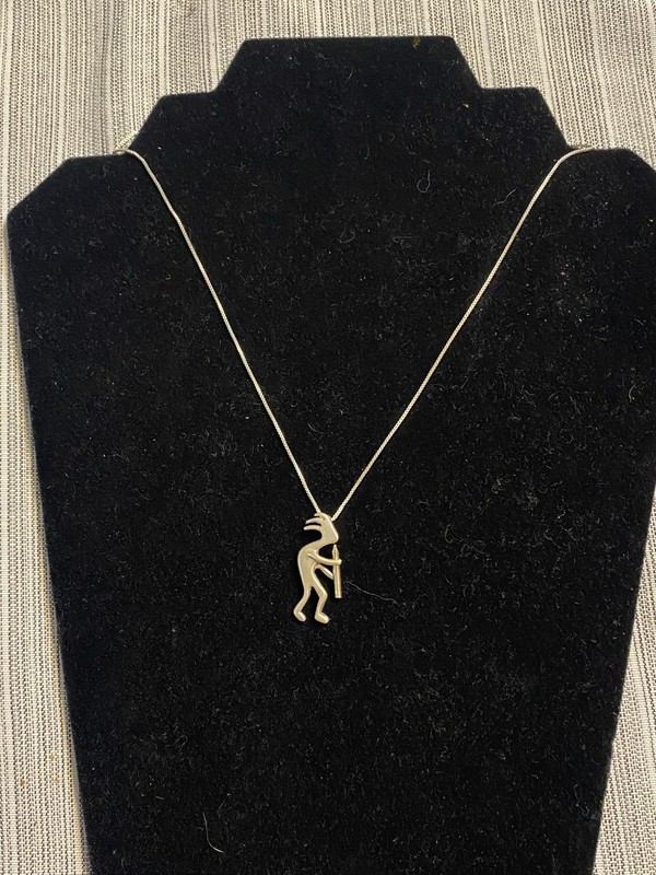 Native American Hopi  "Kokopelli" Pendant Necklace w/Sterling Chain