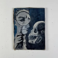 Morbid Original Oil/Canvas Painting by Jerome Martin of Man & Skull, Circa 1948
