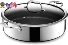 HexClad Hybrid Nonstick 7-Quart Sauté Pan with Tempered Glass Lid, Chicken Fryer