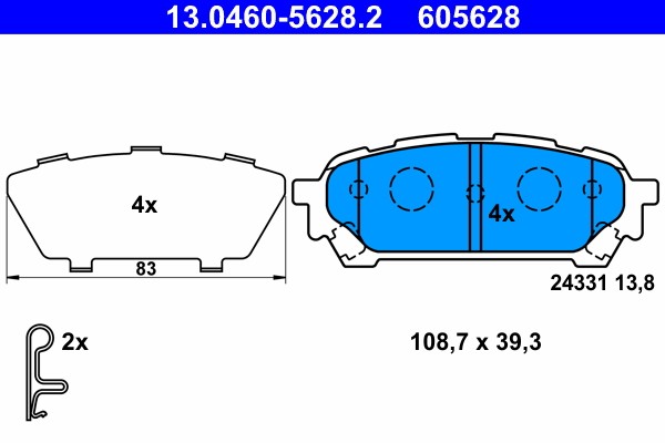Rear ATE 13.0460-5628.2 Brake Pad Set, disc brake for SUBARU