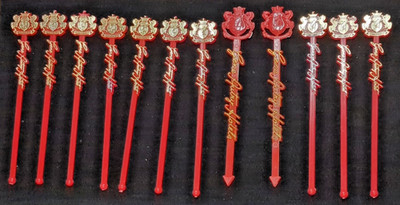 Vintage Gene Autry Hotel 12, red 6'' swizzle sticks, 2 styles Palm Springs CA